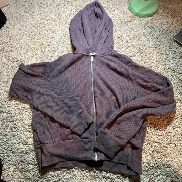 Mauve TNA Waffle Knit Zip-up Hoodie - Picture 2 of 3